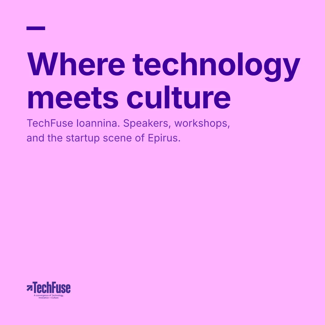 Pink square Instagram post for TechFuse reading Where technology meets culture, with the purple TechFuse logo