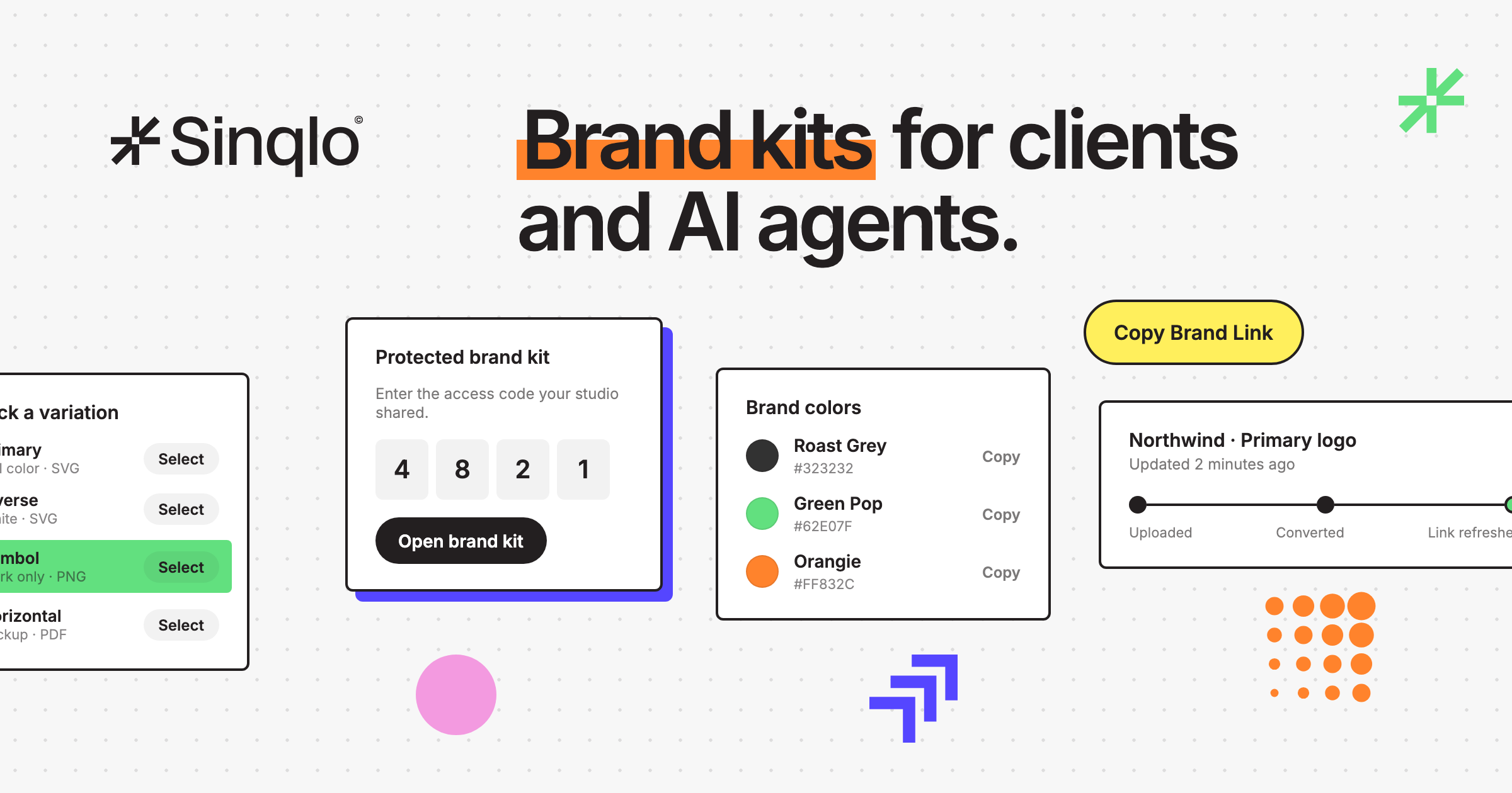Sinqlo AI brand kit platform for design studios