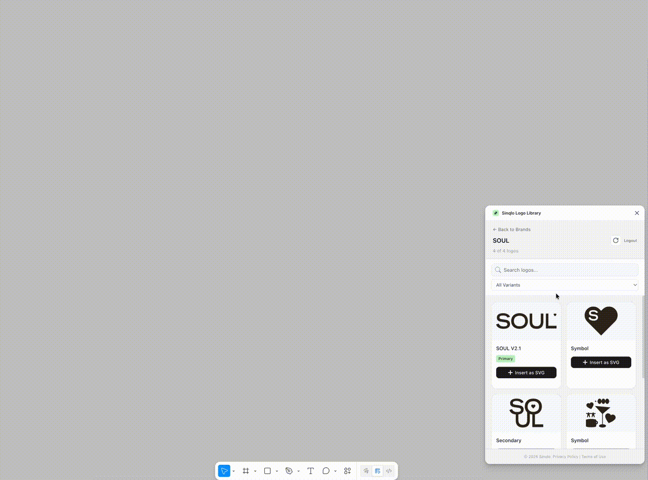 sinqlo logo library svg file to figma intergration